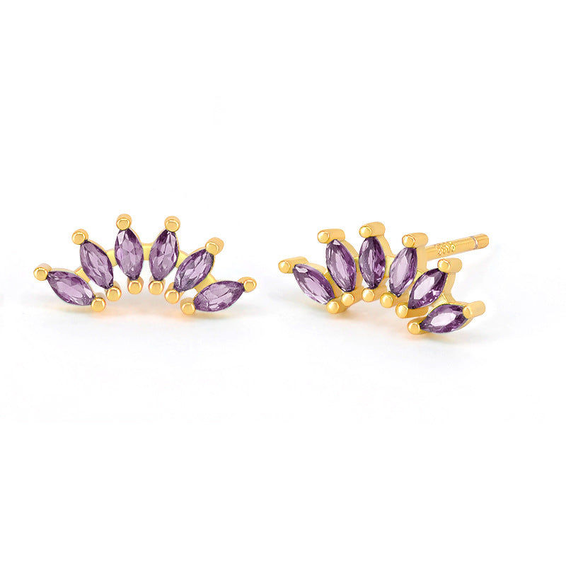 Needle Light Luxury Color Six Stone Retro Minority Design Refined Stud Earrings
