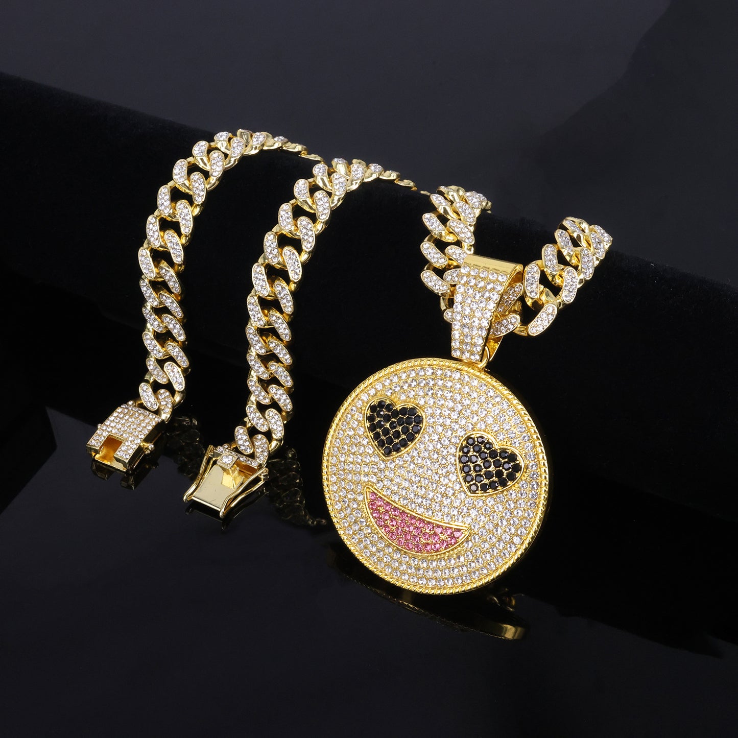 Women's & Men's Smiling Face Love Eyes Jeweled Hip Hop Pendants