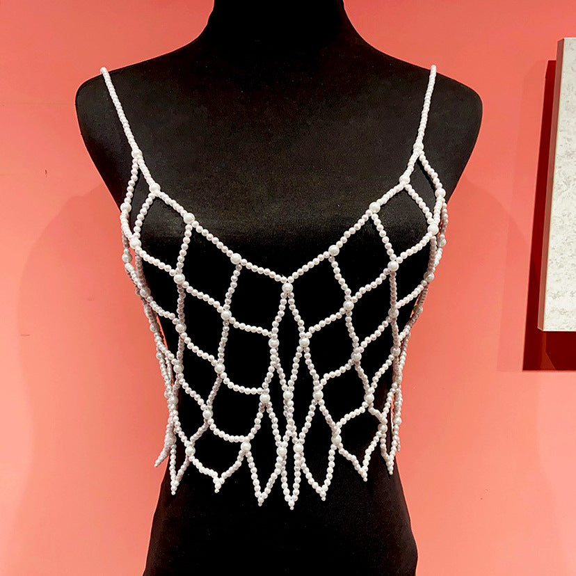 Hand-woven Pearl Crystal Body Chains Vest Necklaces