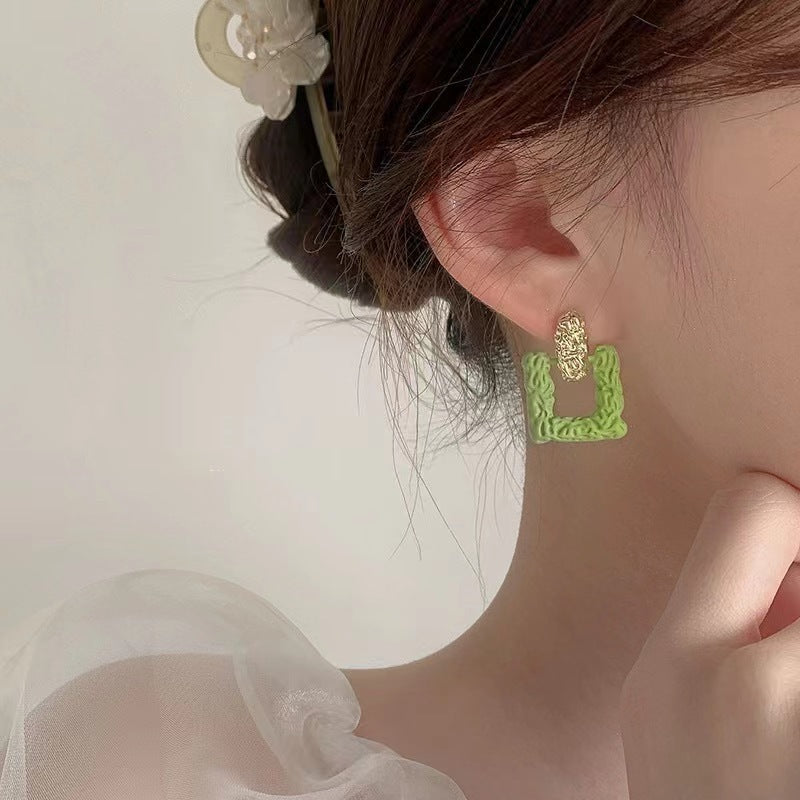 Summer Fresh Green Square Trendy Niche Temperament Stud Earrings