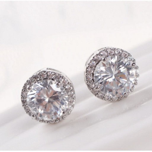 Women's Korean Style Full Diamond Round Zircon Stud Earrings