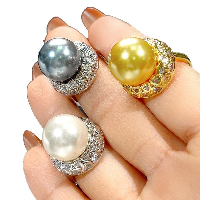 Copper Plating Inlaid Pearl High Class Elegant Design Vintage Ring