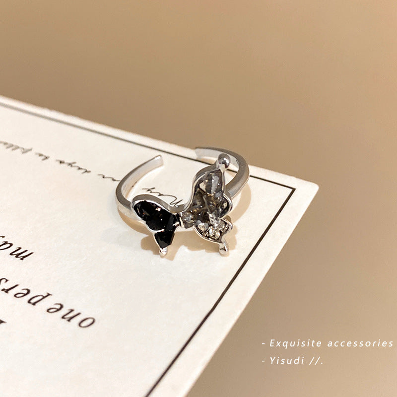 Gravel Butterfly Opening Female Fashion Cool Rings
