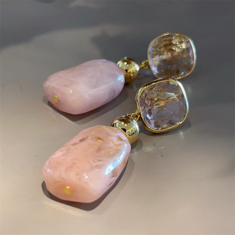 Metallic Pink Jade Sier Needle Retro Sweet Simple Fashion Earrings