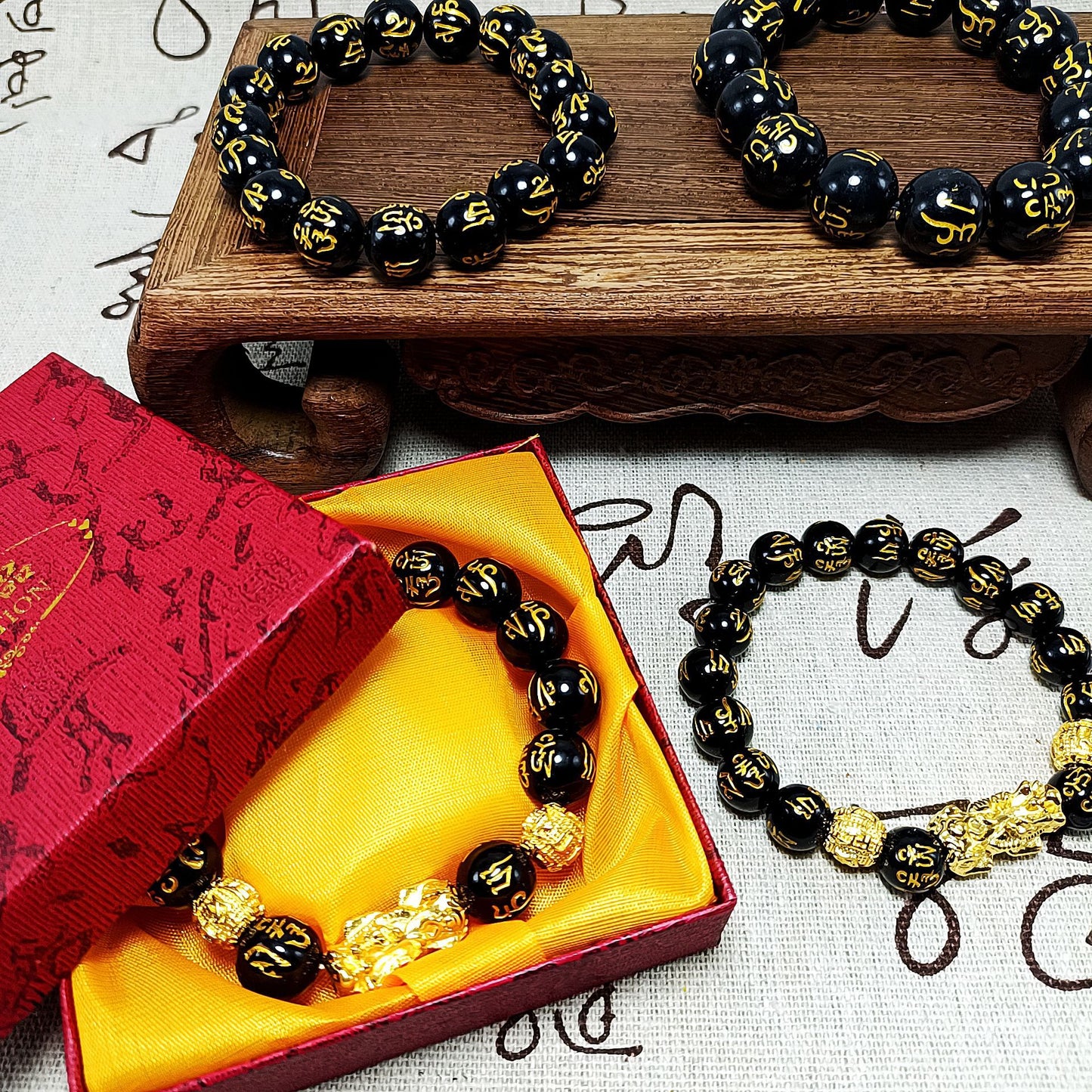 Alluvial Gold Mantra Electroplated Motto Buddha Bracelet