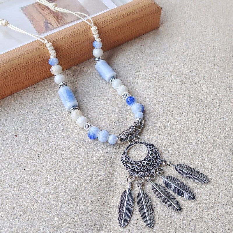 Women's Vintage Ethnic Style Ceramic Long Sweater Necklace