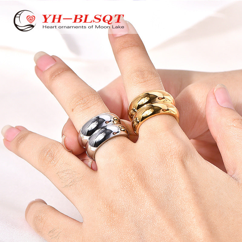 Wide-brimmed Textured Stainless Steel Simple Female Rings