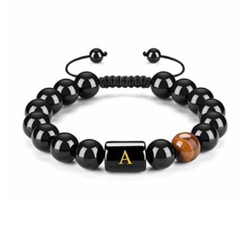 Women's Agate Letter Natural Stone Woven Adjustable Bead Bracelets