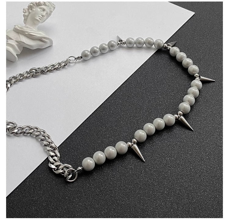 Women's & Men's Hop Pearl Awl Titanium Steel Trendy Clavicle Necklaces