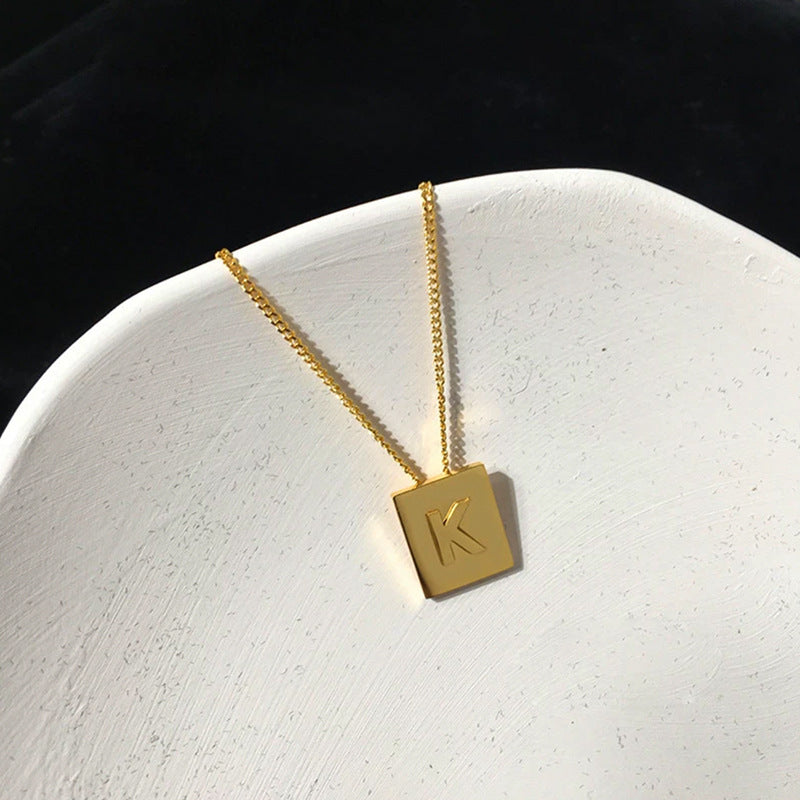 Letter Square Plate English Gold Female Clavicle Necklace