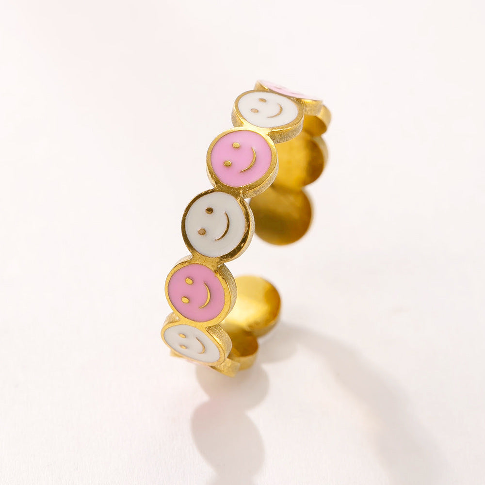 Women's Colorful Smiley Face Flowers Openings Adjustable Ring