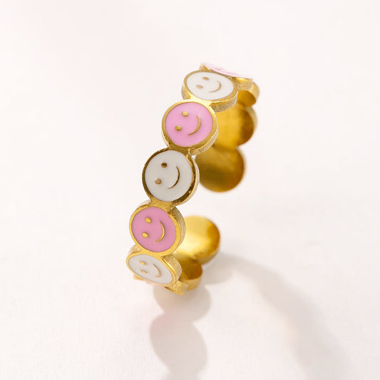 Women's Colorful Smiley Face Flowers Openings Adjustable Ring