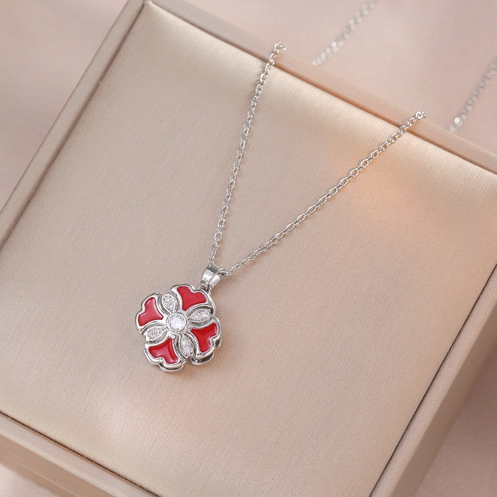 Female Minority Fashion Design Rotating Bauhinia Zircon Flower Necklace