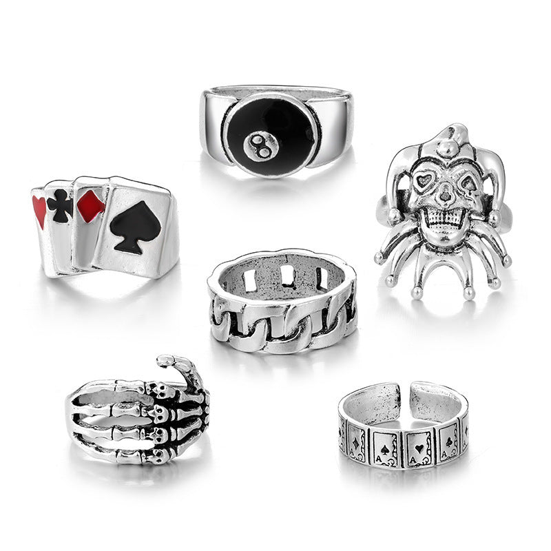 Dripping Poker Skull Clown Niche Advanced Rings