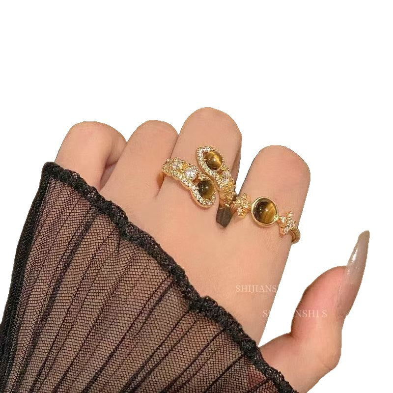 Fairy Snake-shaped Tigereye Female Fashion Retro Unique Index Ring