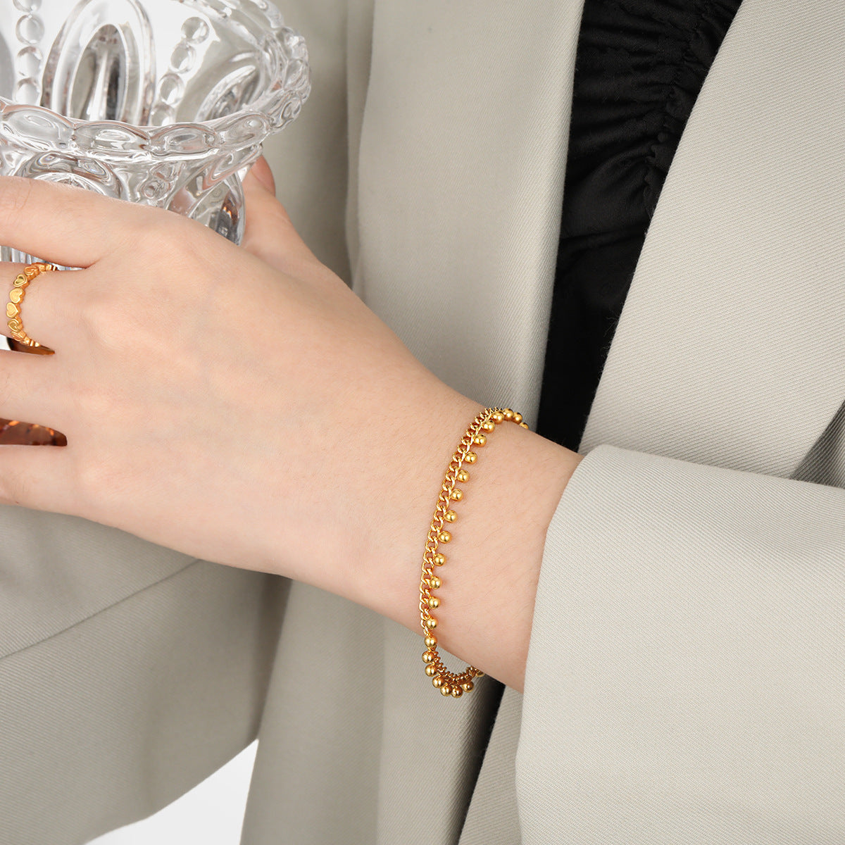 Exotic Style Exaggerated Niche Ball Female Tassel Design Titanium Steel Bracelets