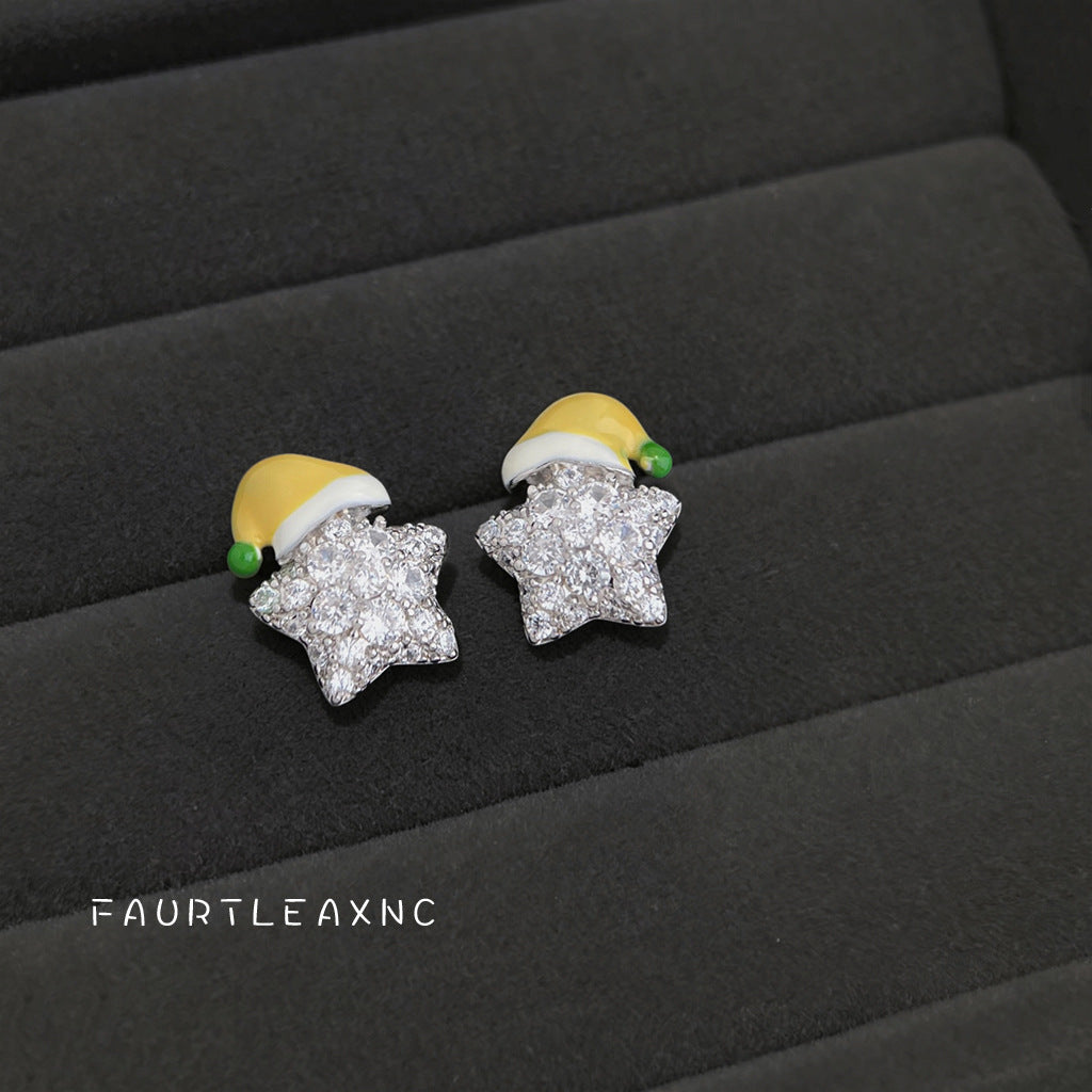 Micro Inlaid Zircon Enamel Drip Glazed Star Ear Creative Personalized Stud Earrings