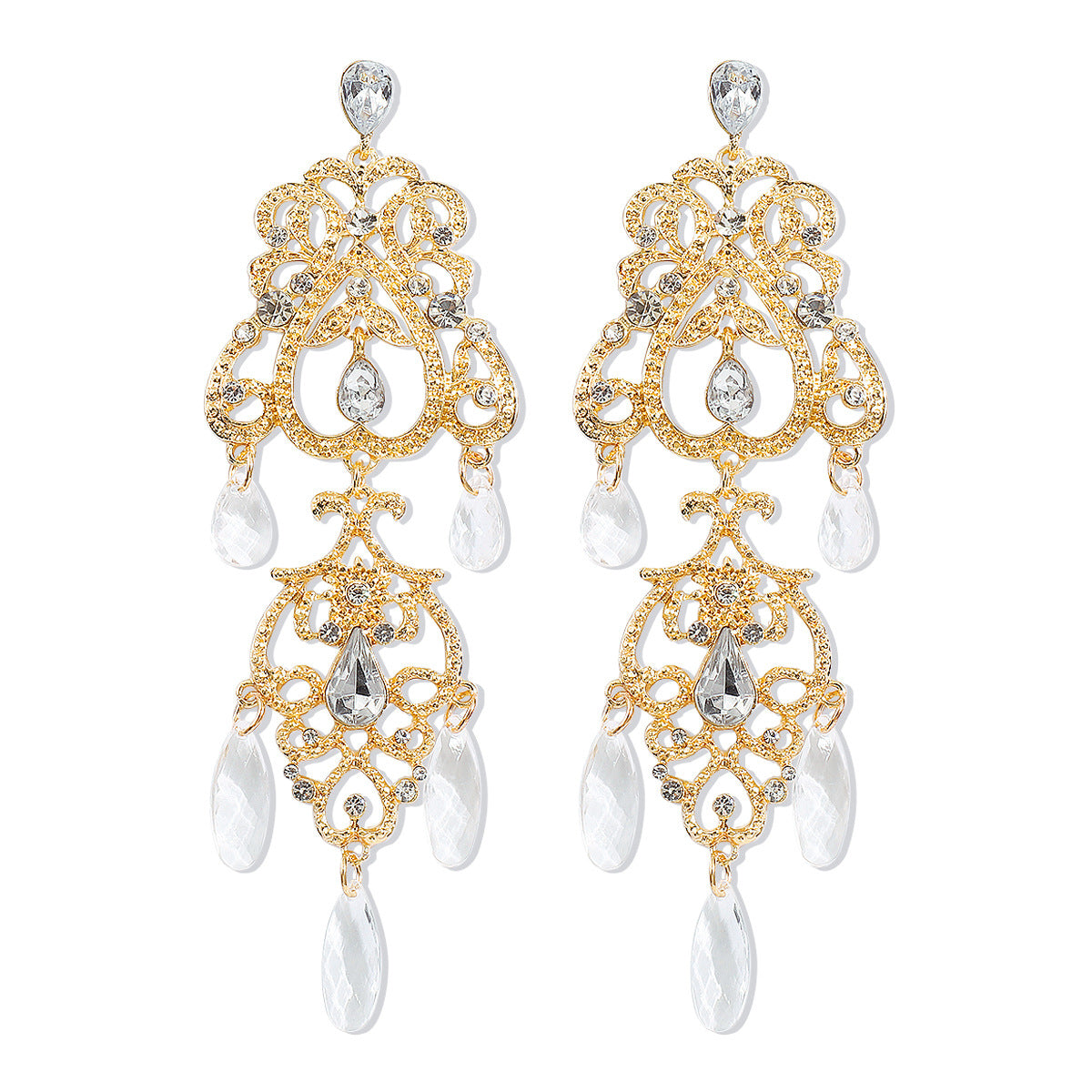 Style Vintage Court Hollow Drop-shaped Tassel Earrings