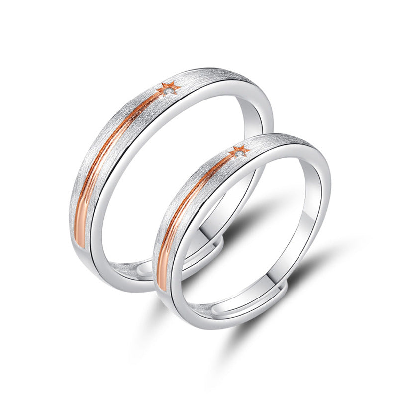 Meteor Couple Sier Brushed Commemorative Birthday Rings