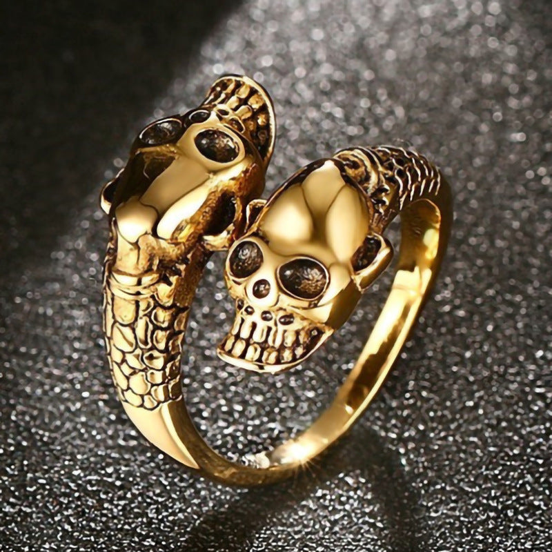 Men's Ornament Open Skull Casting Snake Head Rings