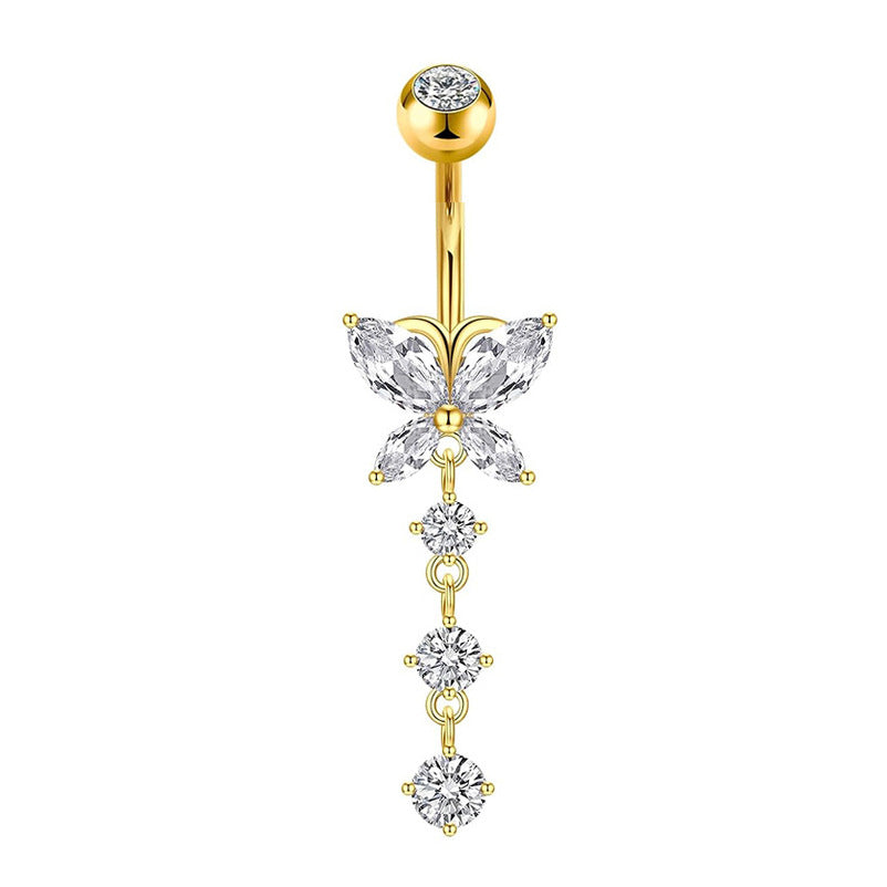 Stainless Steel Navel Combination Butterfly Zircon Decoration Belly Stud Earrings