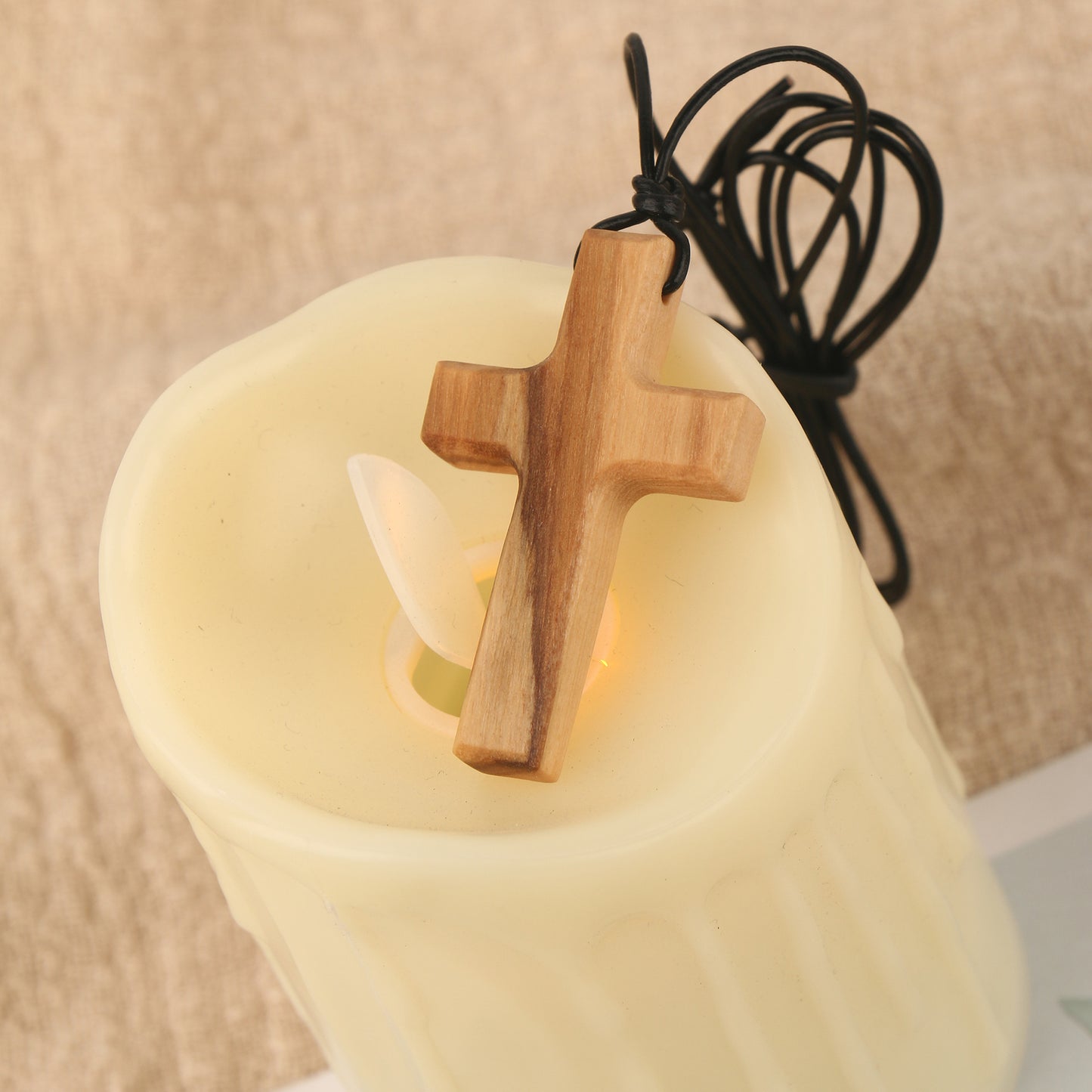 Olive Wood Crafts Solid Cross Sweater Necklace