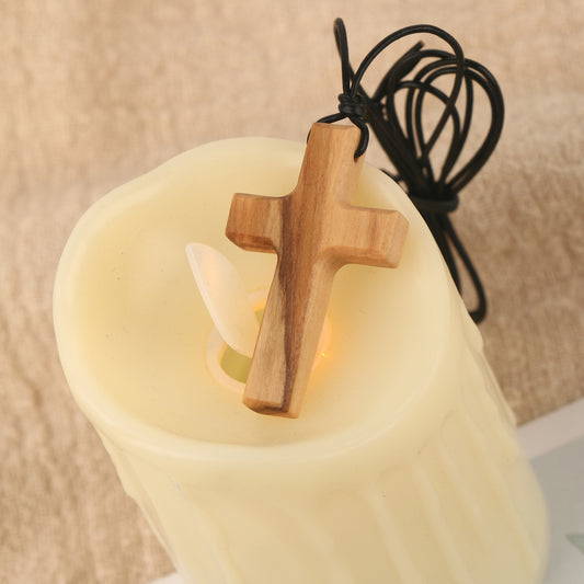 Olive Wood Crafts Solid Cross Sweater Necklace