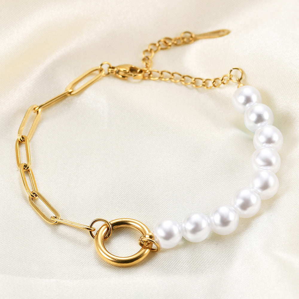 Simple Graceful Imitation Pearl Pin Chain Bracelets