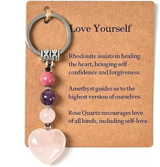 Crystal Key Chain Mixed Color Chalcedony Beaded Steel Rings