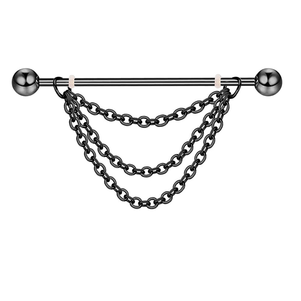 Zircon Barbell Fine Inlaid Dangle Industrial Piercing Double Rings
