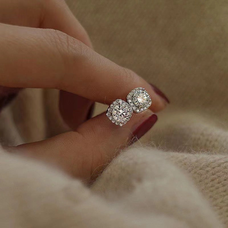 Women's Needle Square Zircon For Simple Personality Niche Design Cold Style Stud Earrings