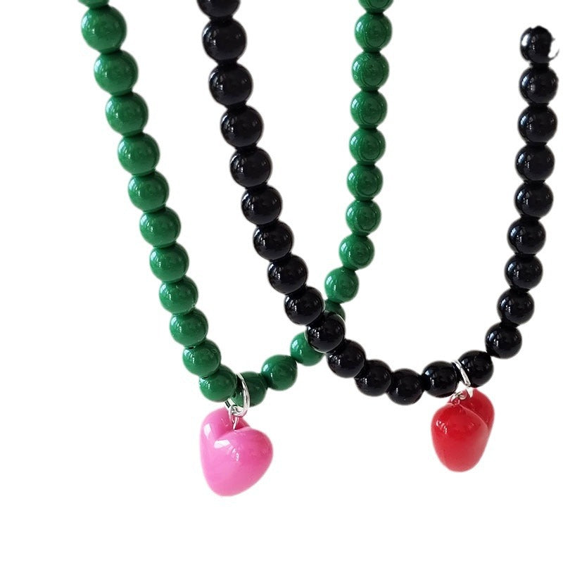 Women's Red Heart Beaded For Niche Design Necklaces