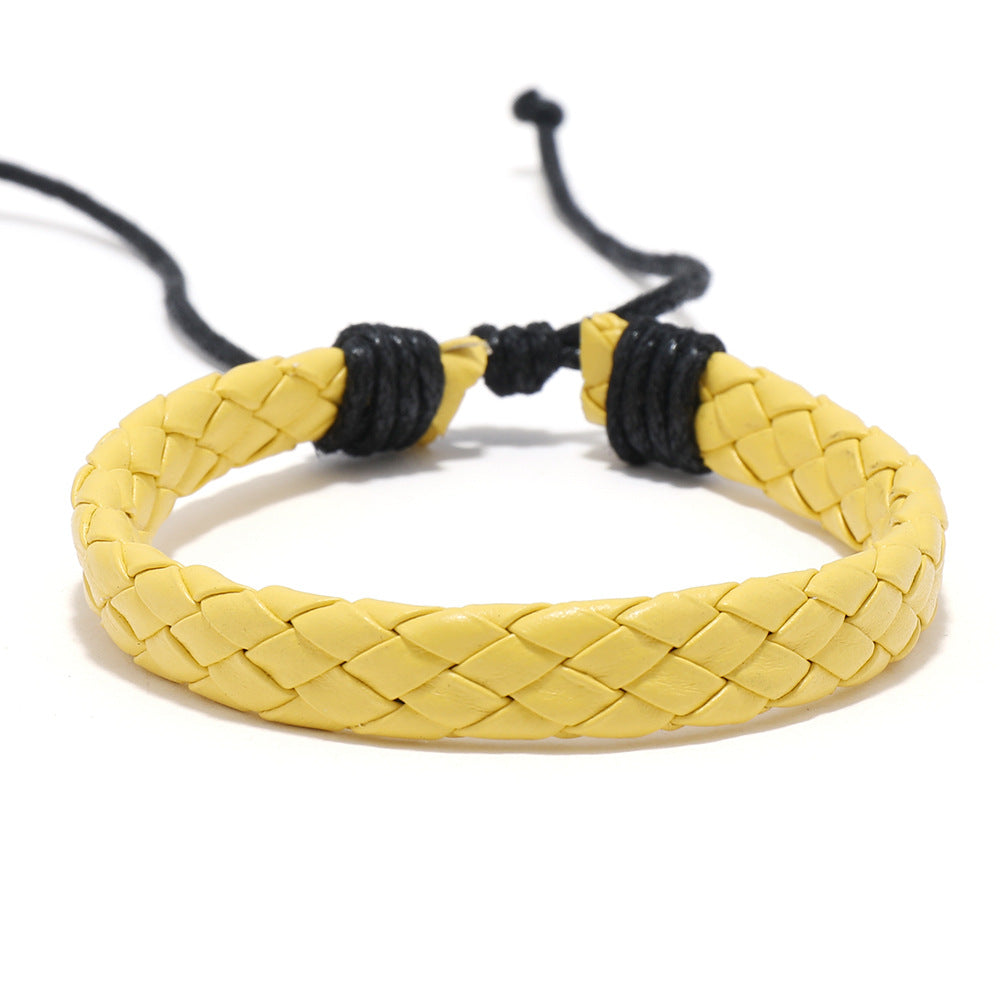Hand-woven Black Leather Cord Adjustable Unisex Bracelets