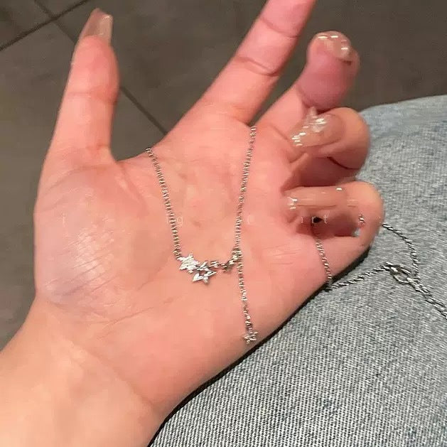 Women's Light Luxury High-grade Pentagram Zircon Tassel Clavicle Necklace