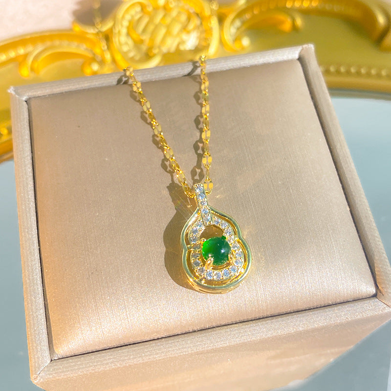 Women's Diamond Imitation Chalcedony Series Titanium Steel Exquisite High-grade Tassel Gourd Necklace