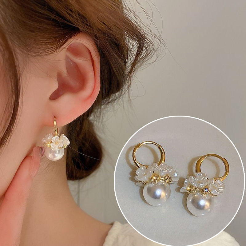Women's Shell Flower Basket Pearl Fashion Little Clip Korean Style Niche Ear Buckle
