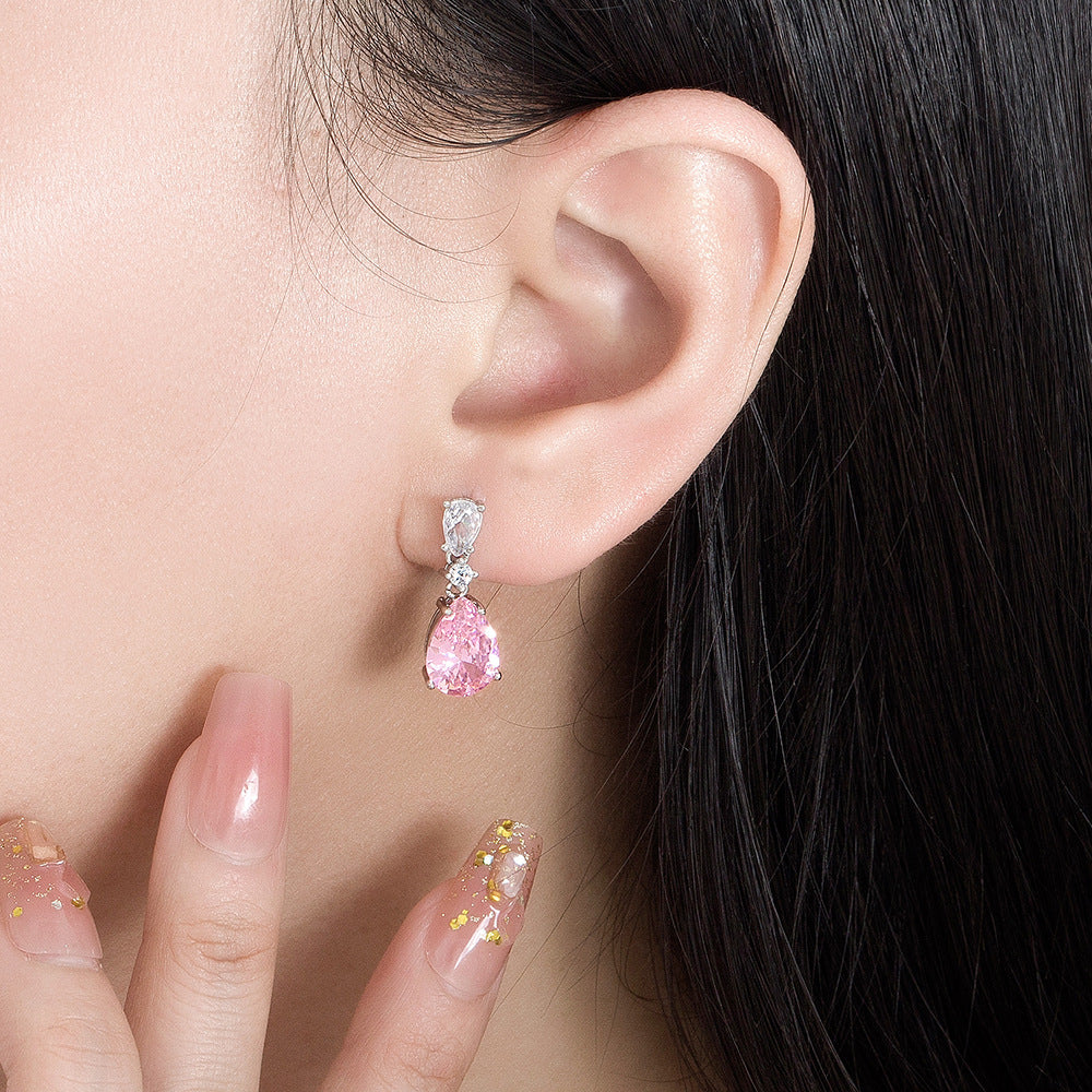 Women's Pink Diamond Hollow Drop-shaped High-grade Compact Temperamental Stud Earrings