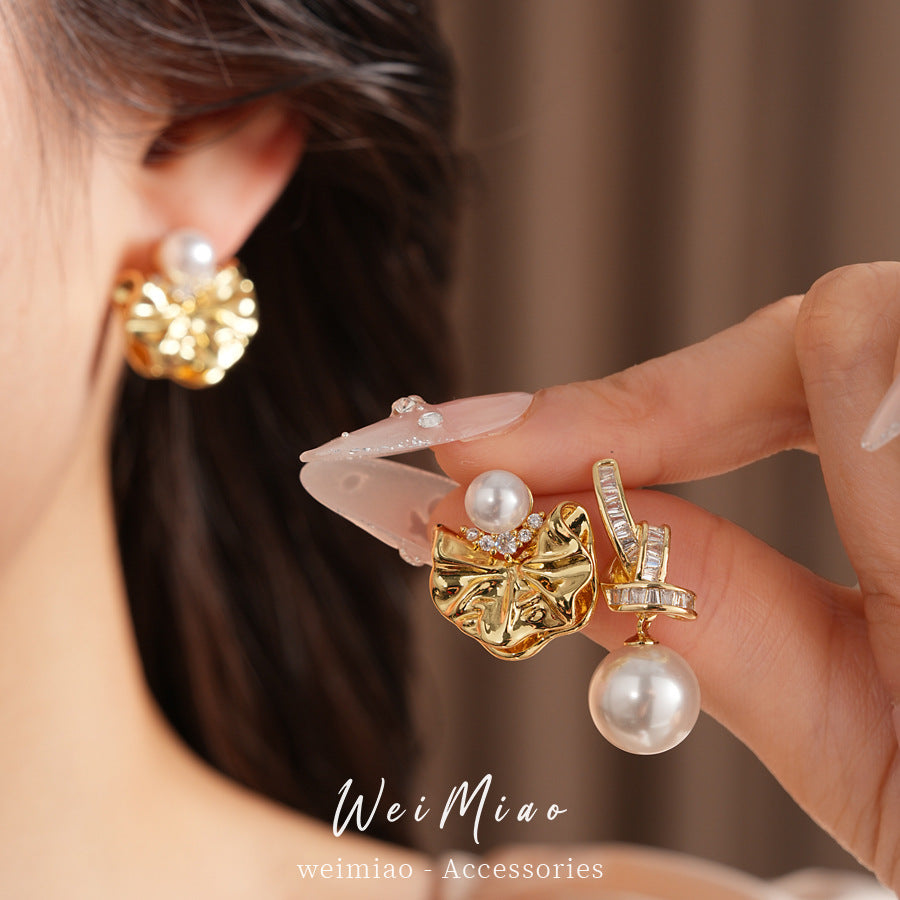 Flower Pearl Korean Style Beautiful Fashion Light Luxury Earrings