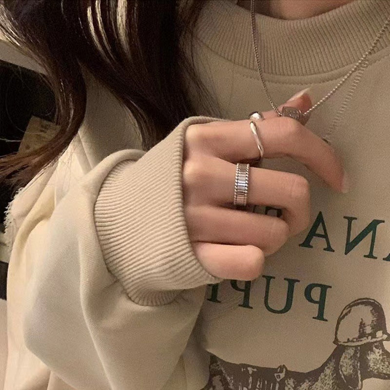 Sier Irregular Geometric Fashion Personalized Index Ring