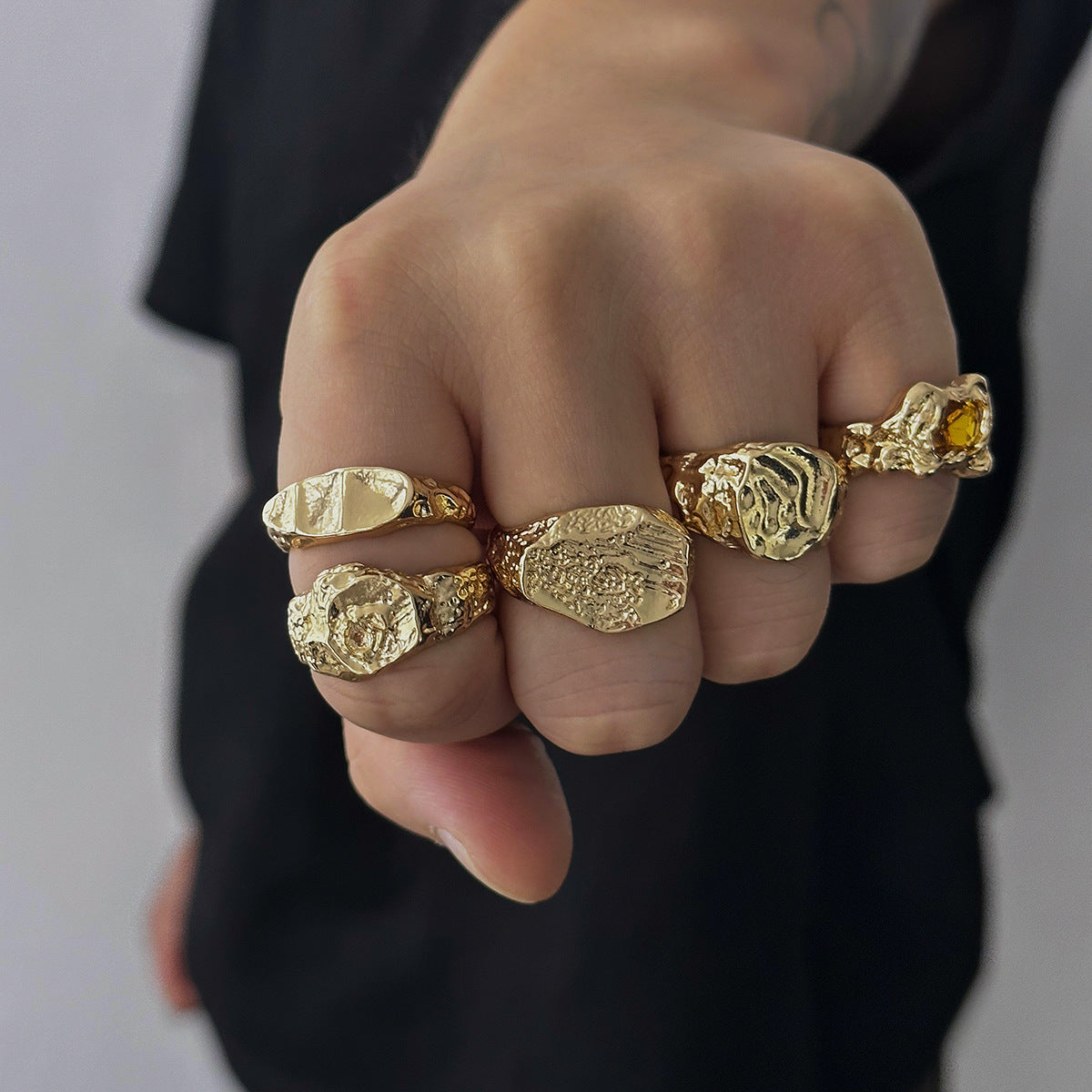 Men's Personality Ornament Trendy Hip Hop Niche Pleated Rings