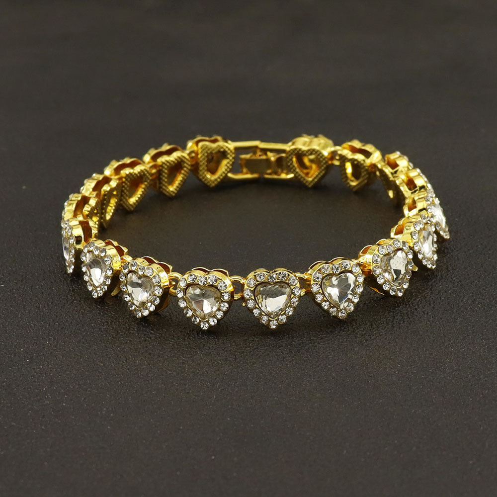 Women's & Men's Heart-shaped Peach Heart Cuban Link Chain Bracelet