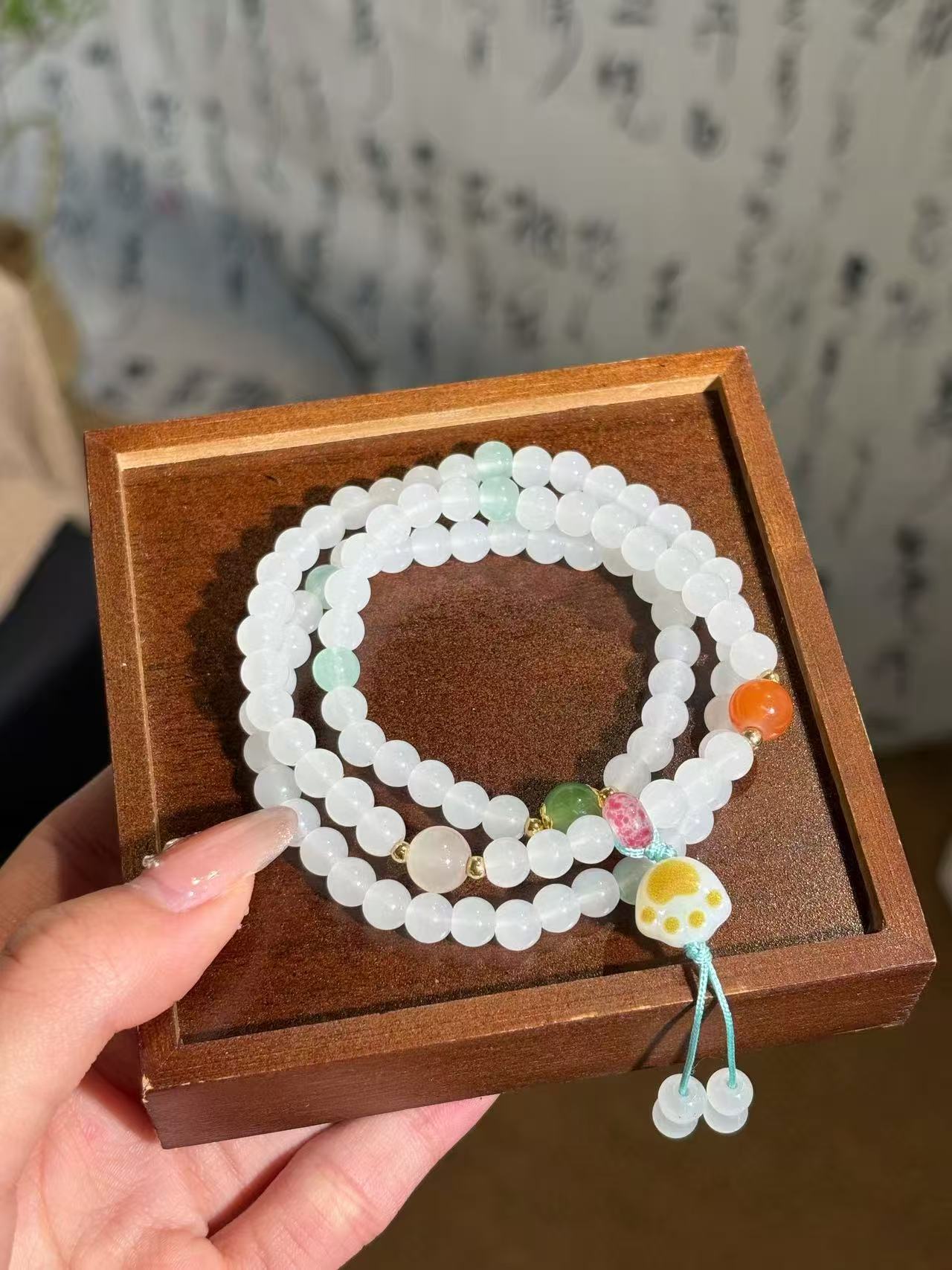 Pink Beaded Sweet Temperament White Bow Bracelets