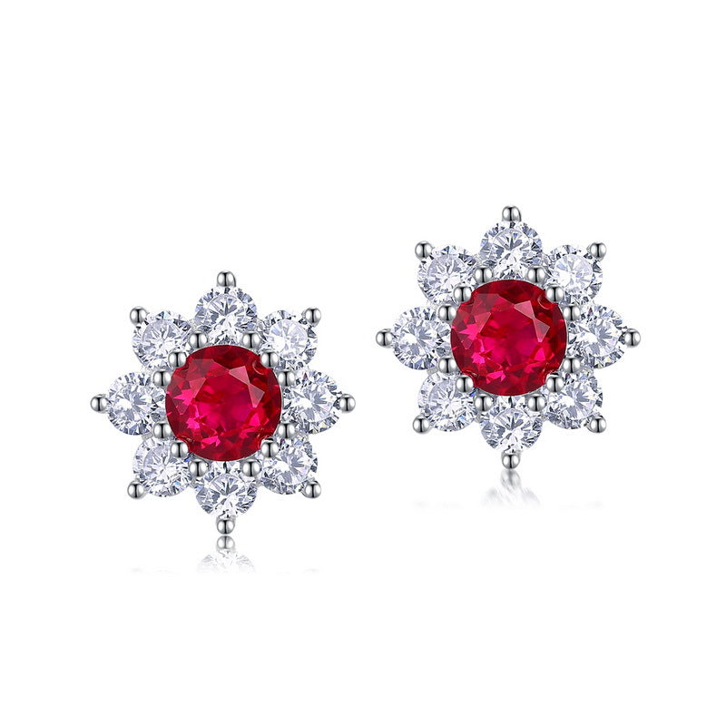 Sterling Sier Inlaid Ruby High Sense Sun Flower Rings