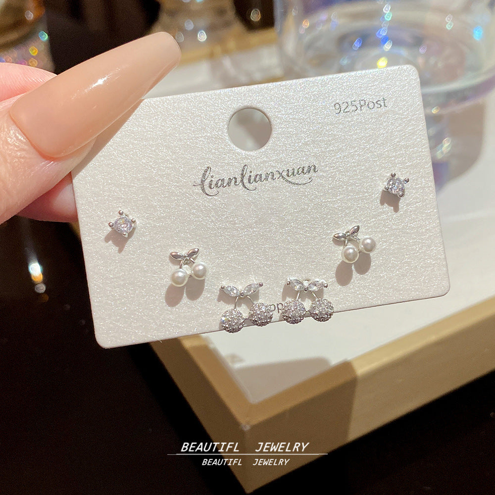 One Card Three Pairs Of Ear Sterling Sier Needle Rings