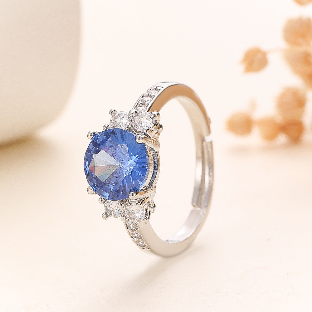 Sapphire Blue Crystal Zircon Female White Plated Golden Rings