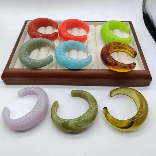 Orange Crescent Acrylic Design Simple High Sense Rings