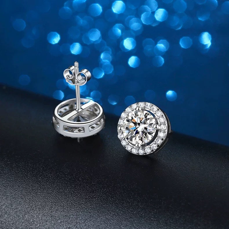 Micro Diamond Zirconium Princess Round Bag Stud Earrings