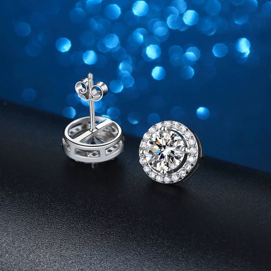 Micro Diamond Zirconium Princess Round Bag Stud Earrings