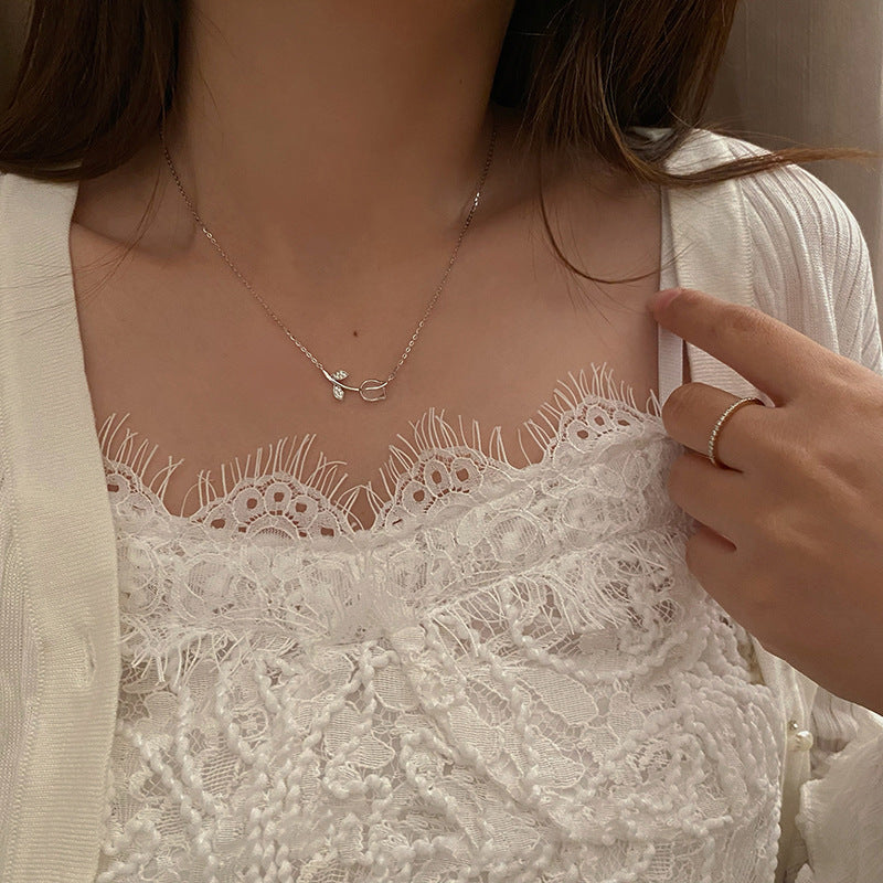 Women's For Niche Design Light Luxury Advanced Rose Opal Clavicle Chain Necklace