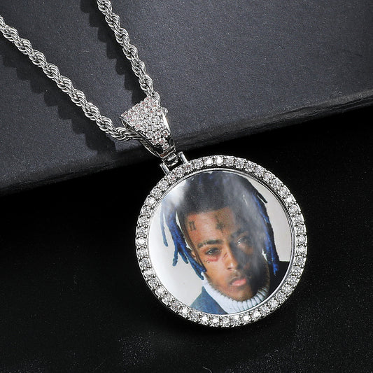 Diamond Round Plate Hip Hop Frame Pendants